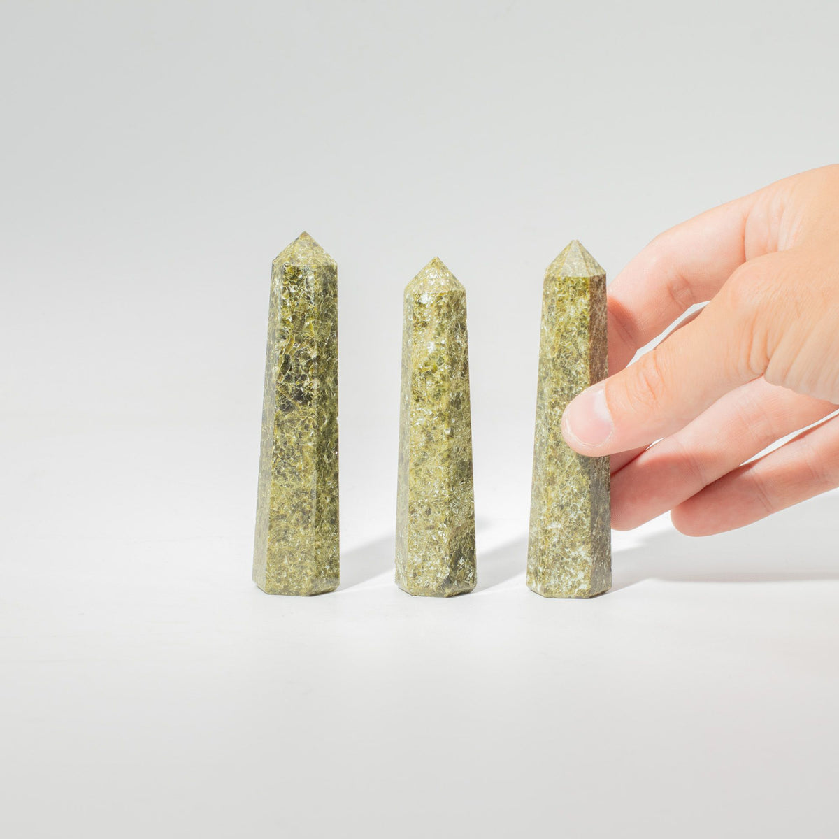 Epidote Six-Faced Gemstone Obelisk – Approx. 11cm