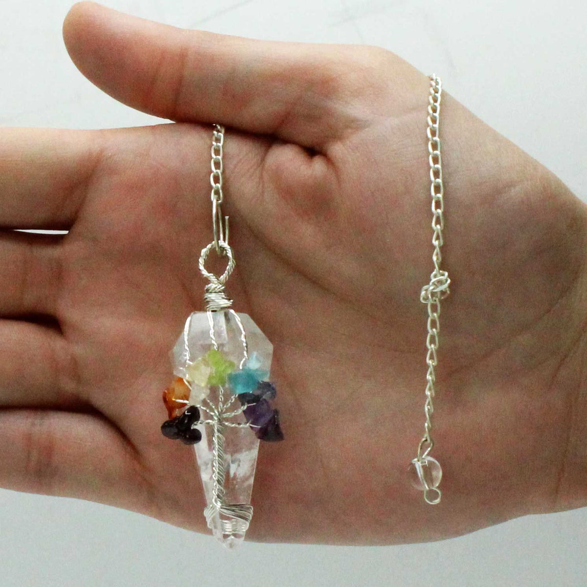 Seven Chakra Rock Quartz Gemstone Pendulum