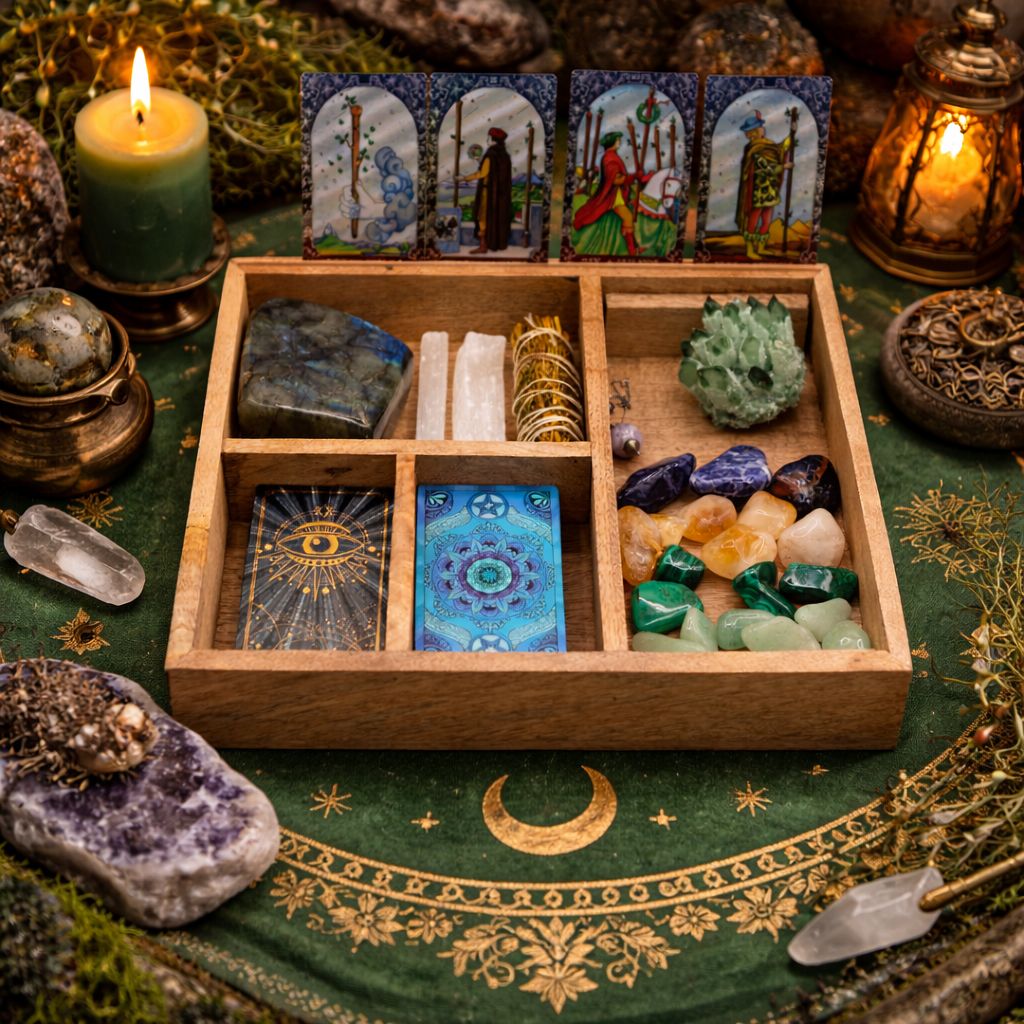Four-Section Tarot Card Box with Holder