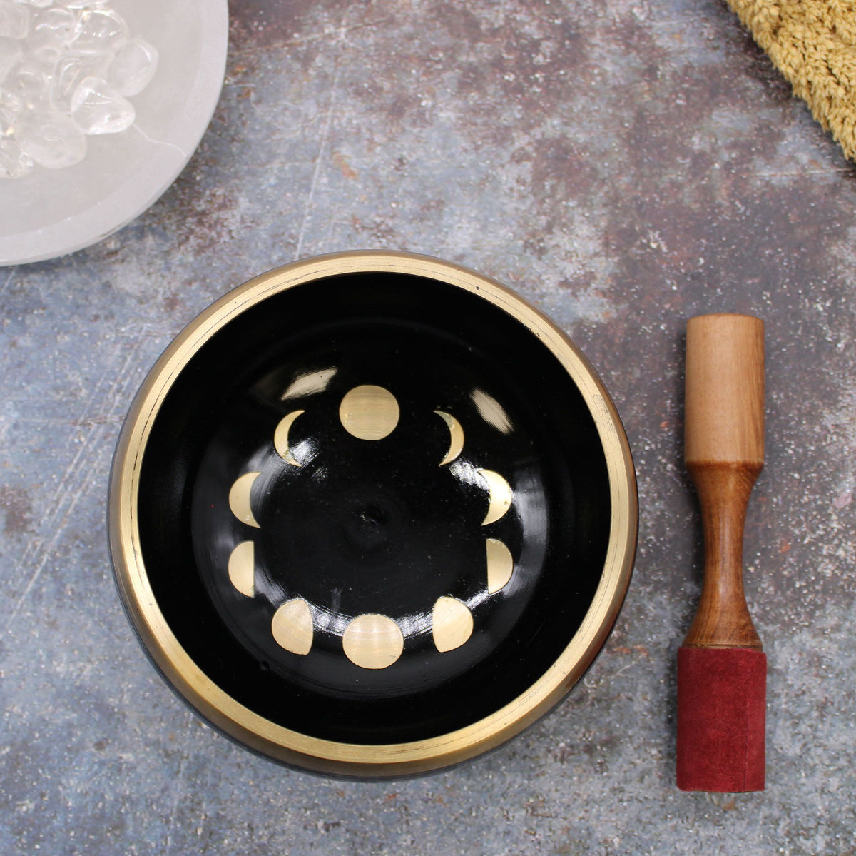 Moon Phase Tibetan Singing Bowl Set – Black, 14cm