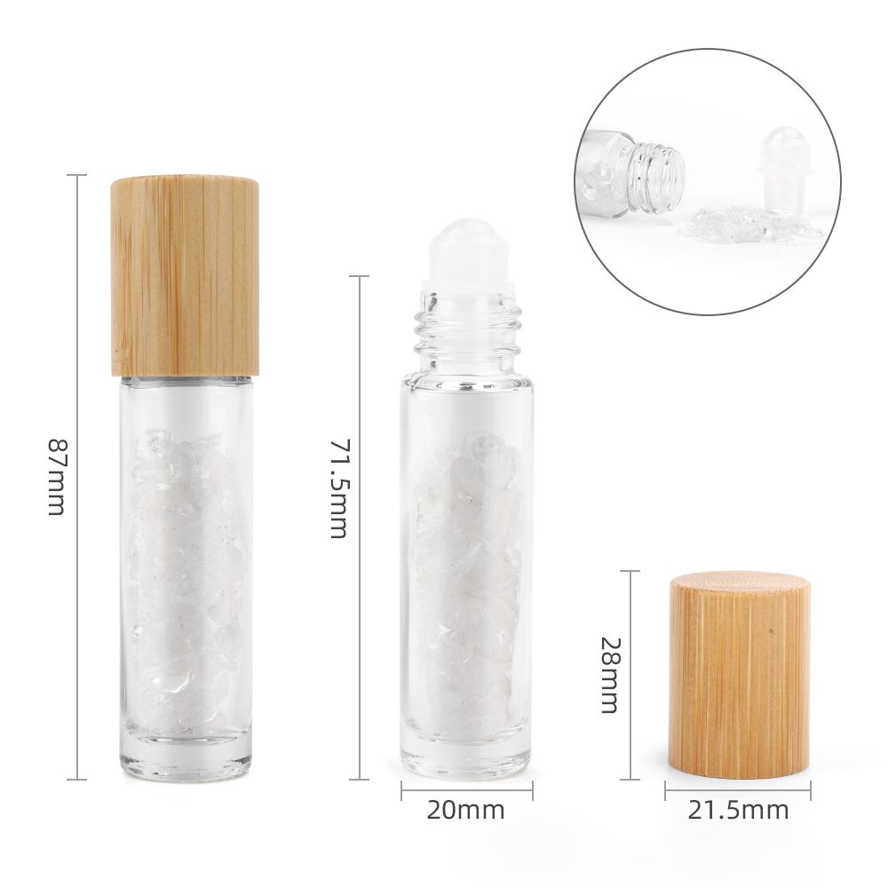 Rock Quartz Gemstone Roller Bottle with Wooden Cap – 5ml