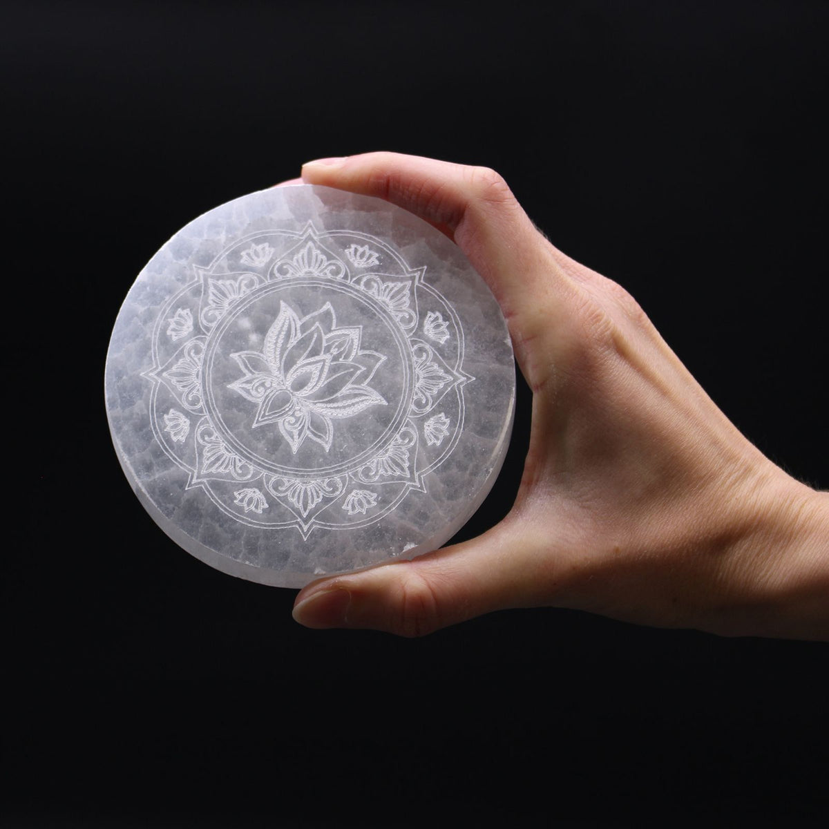 Selenite Lotus Mandala Charging Plate – 10cm