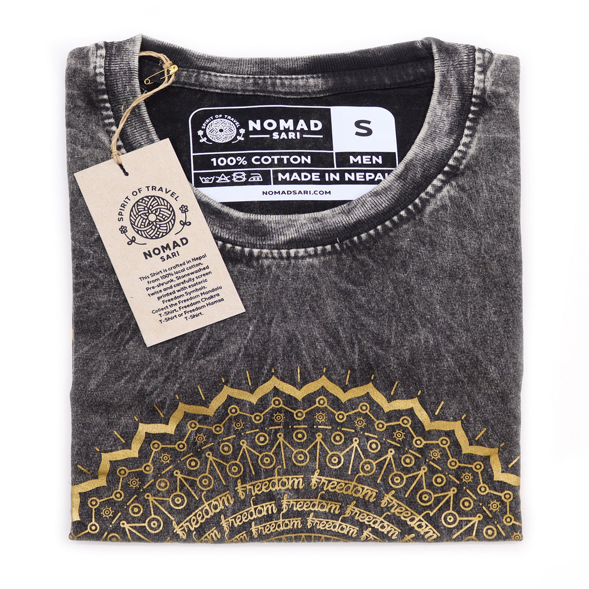 Mandala Stonewashed Cotton T-Shirt – Dark Grey, Small