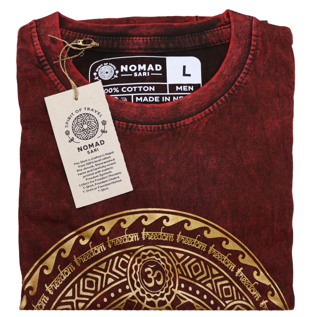 Chakra Maroon Stonewashed Cotton T-Shirt – Large
