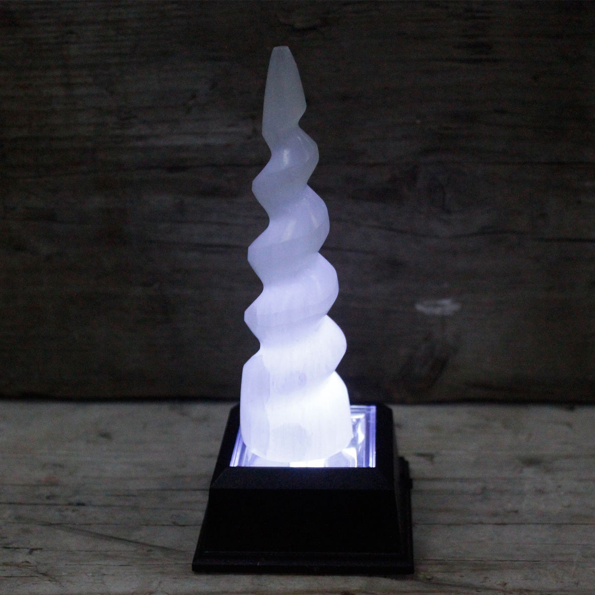 Spiral Selenite Unicorn Horn Tower – 15cm