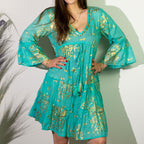 Turquoise and Gold Coral Design Dress