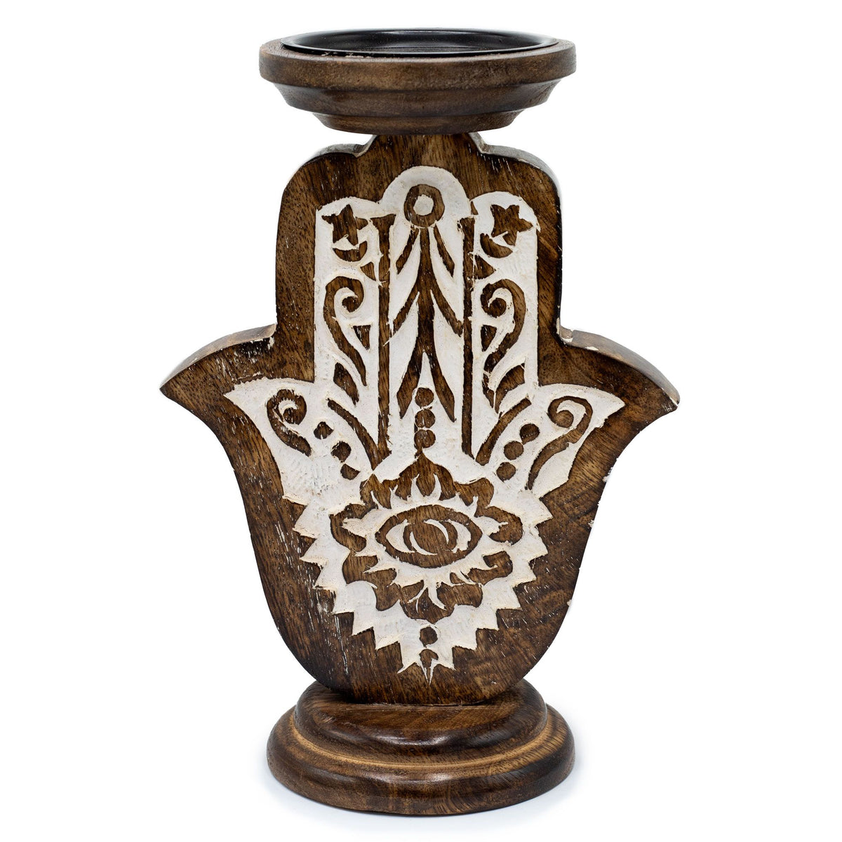 Large Mango Wood Hamsa Candle Stand – 25 x 18cm