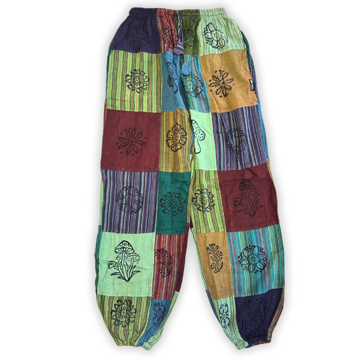 Green-Tone Block Print Mushroom Pants – Small/Medium