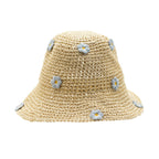 Beige Floppy Sun Hat with Blue Flowers