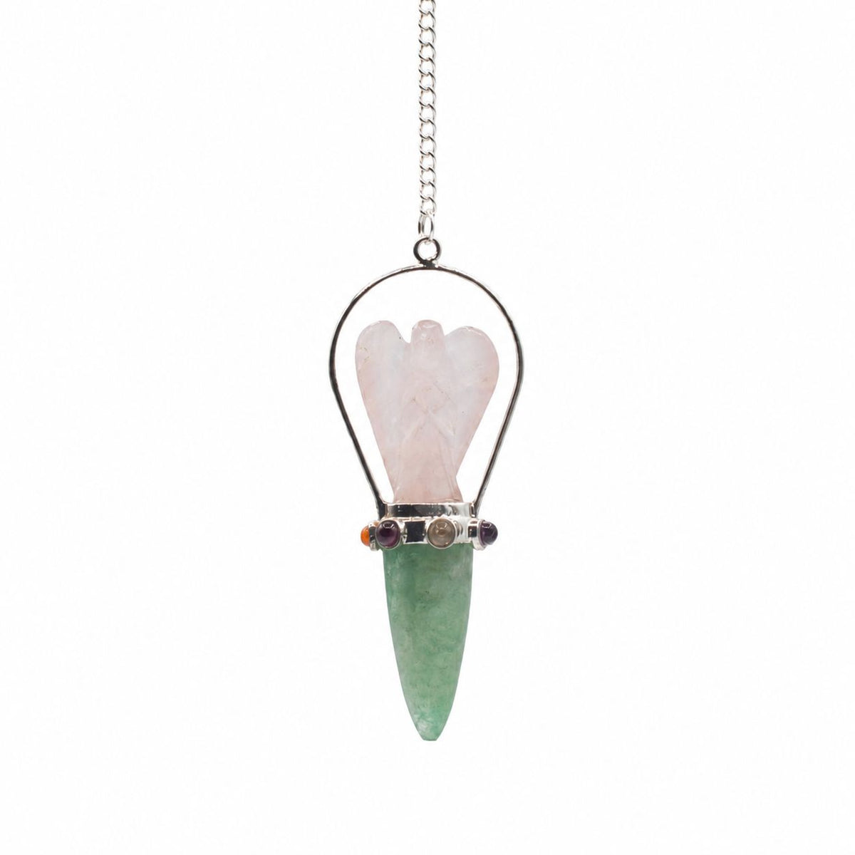Rose Quartz and Green Aventurine Angel Pendulum
