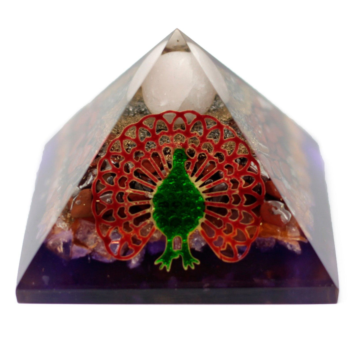 Peacock and Earth Orgonite Pyramid – 70mm