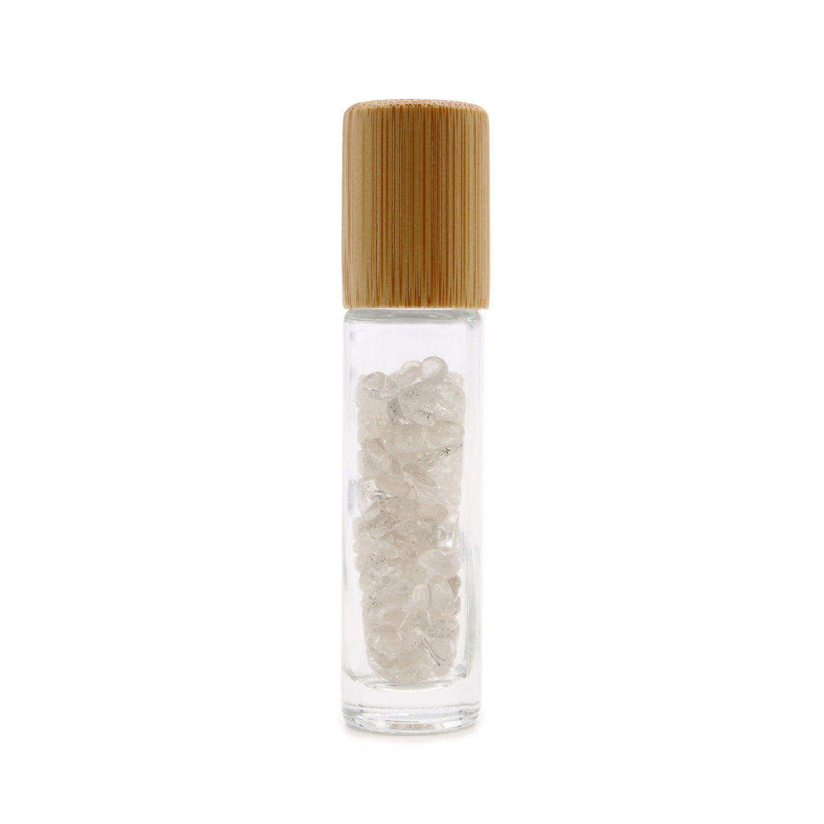 Rock Quartz Gemstone Roller Bottle with Wooden Cap – 5ml